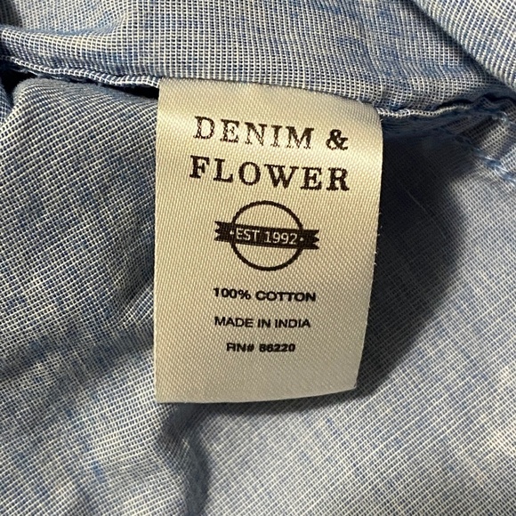 Denim & Flower Ricky Singh Men's Blue Palm Trees‎ Short Sleeve Button Up Shirt L - Picture 8 of 13